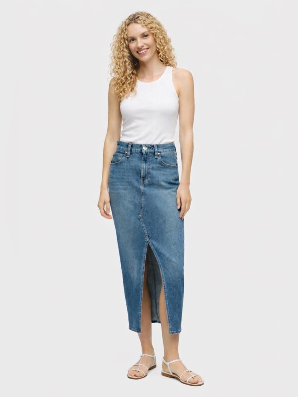 Hudson Denim Midi Skirt High-Waist Reconstructed Front Slit MSRP $225 Sz 27 NWT